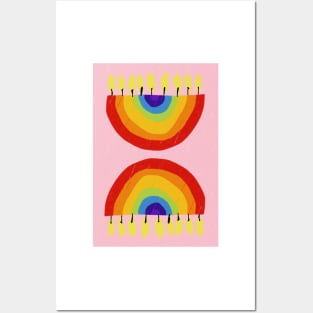 Rainbow Chanukiah Light Pink Posters and Art